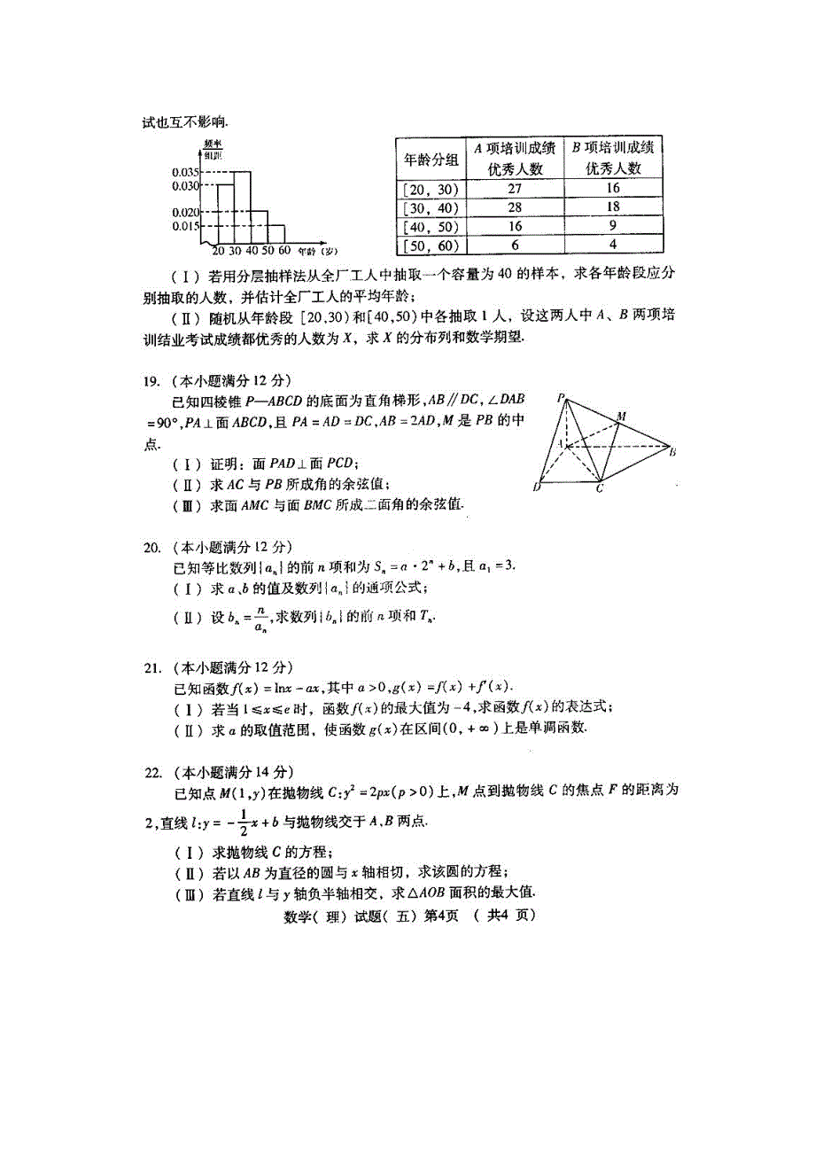 2011届高三数学第三轮训练模拟试题2_第4页