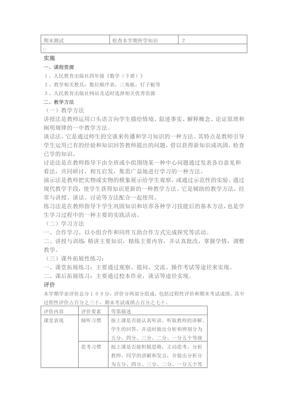 小学数学四年级下册课程纲要_第3页