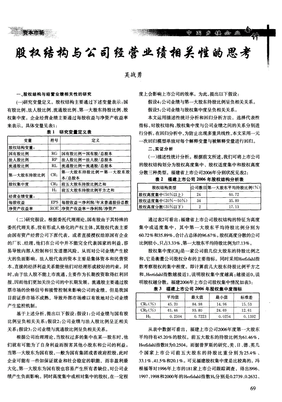 股权结构与公司经营业绩相关性的思考_第1页