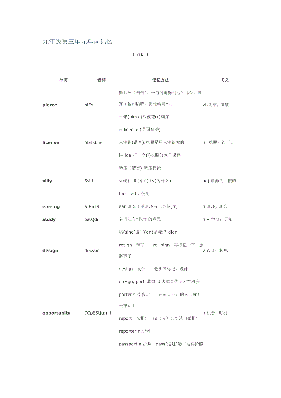 九年级英语第三单元单词记忆_第1页
