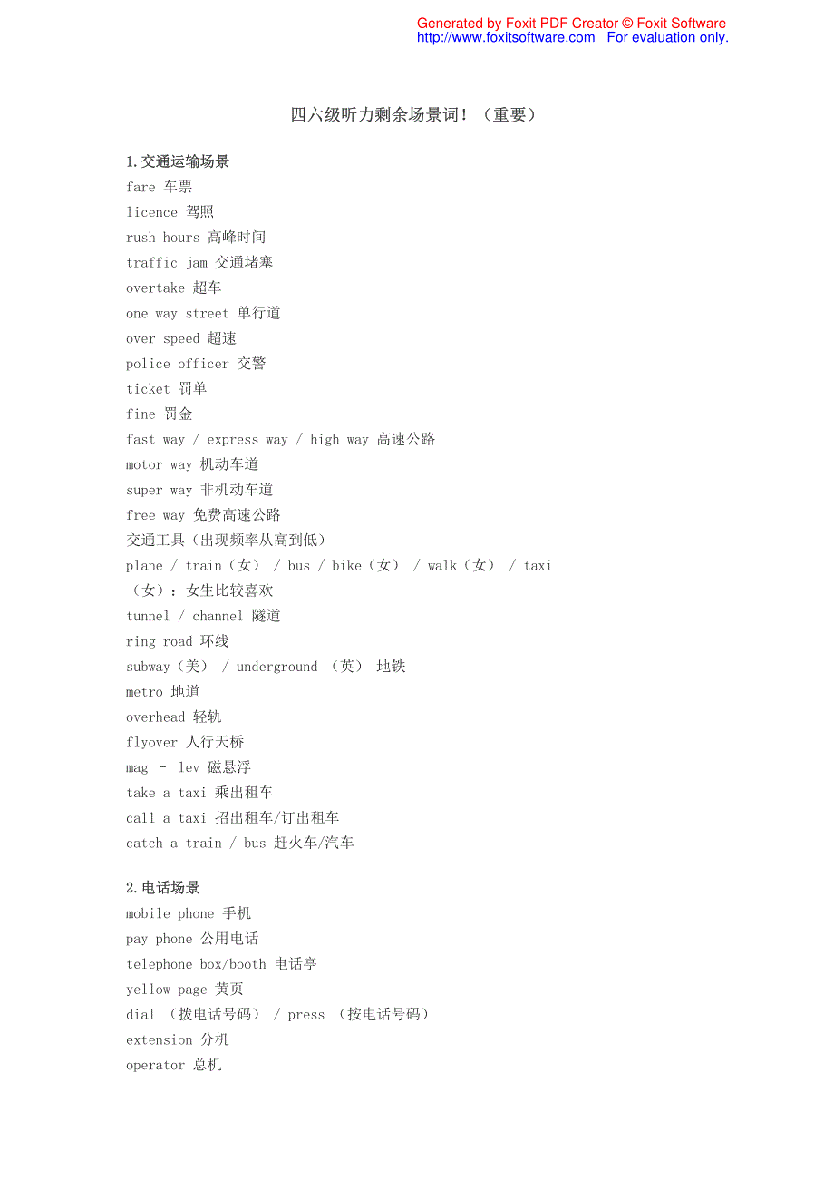 四六级听力剩余场景词_第1页