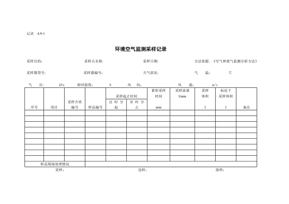 环境空气监测采样记录_第1页