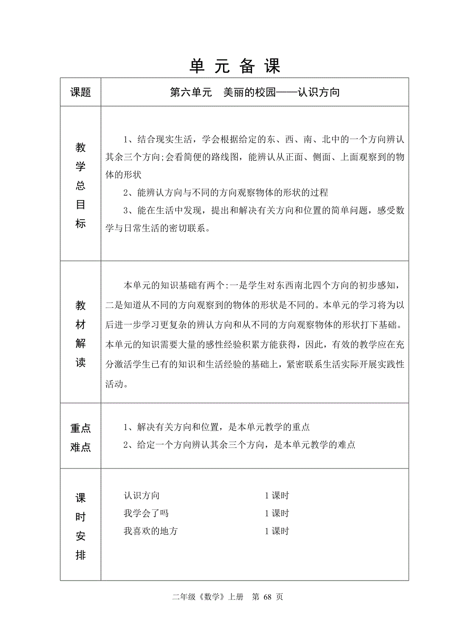 青岛版六年制二年级数学第6单元教学设计68-76.doc_第1页