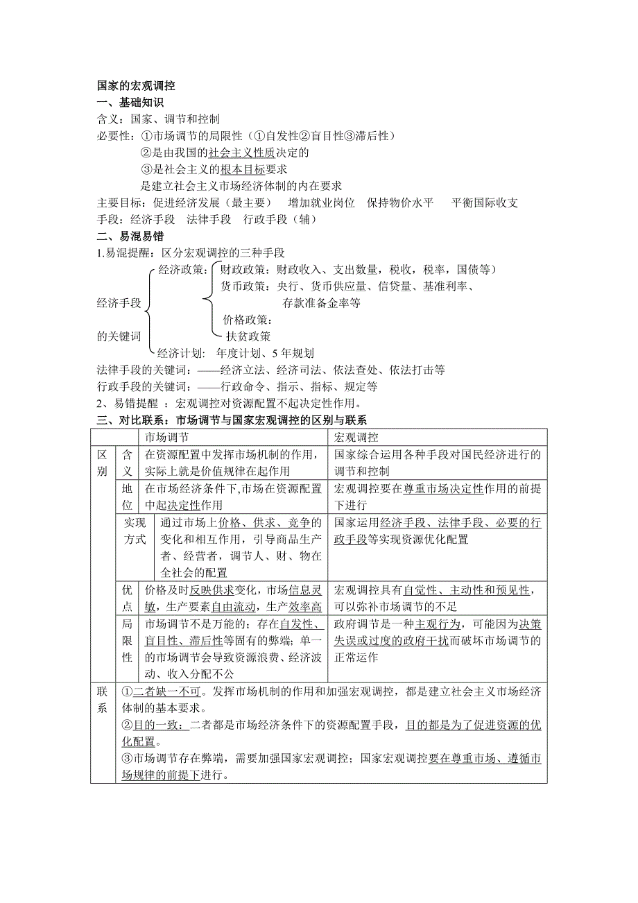专题一基础经济理论 考点四：国家宏观调控_第1页