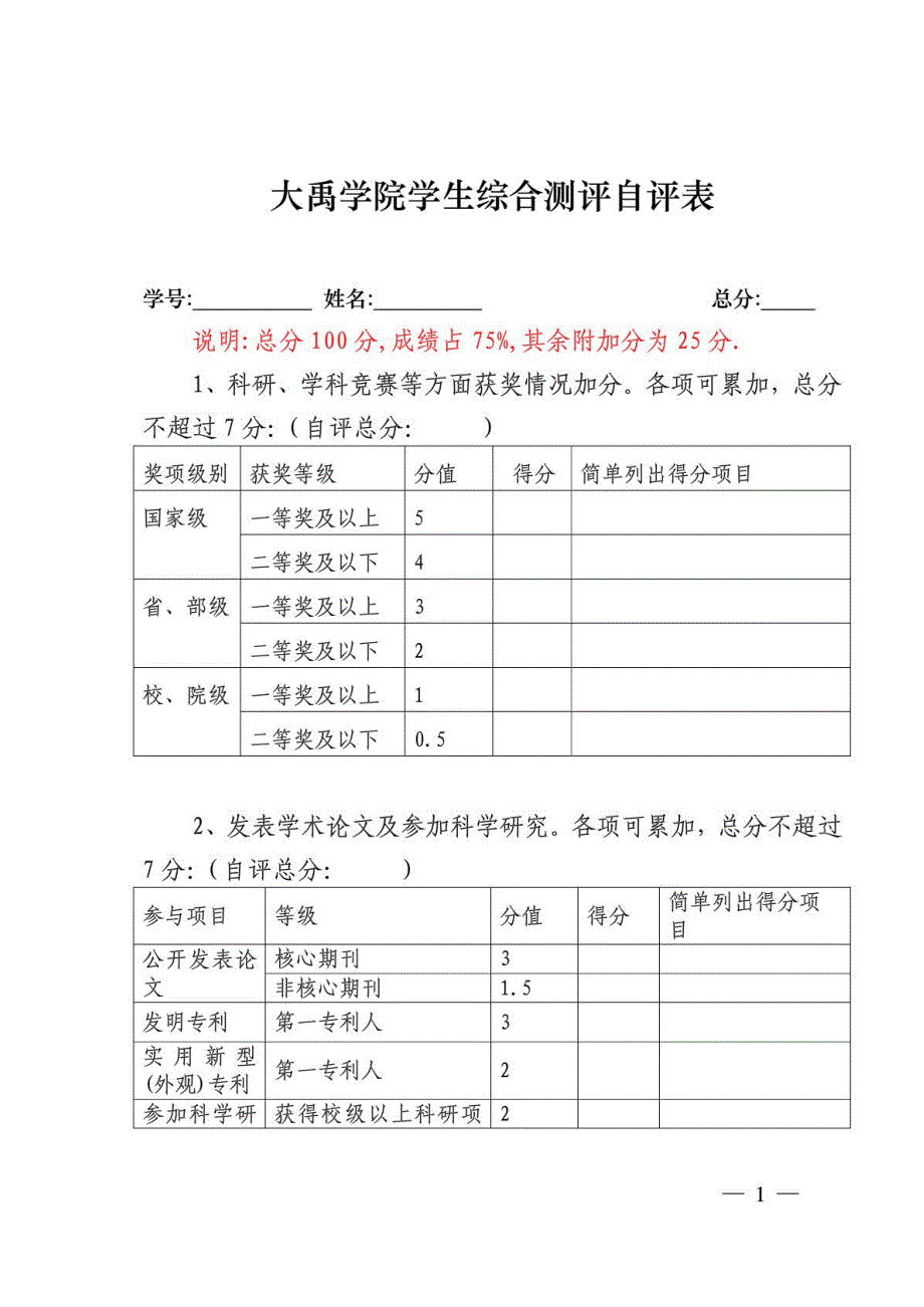 大禹学院学生综合测评自评表1_第1页