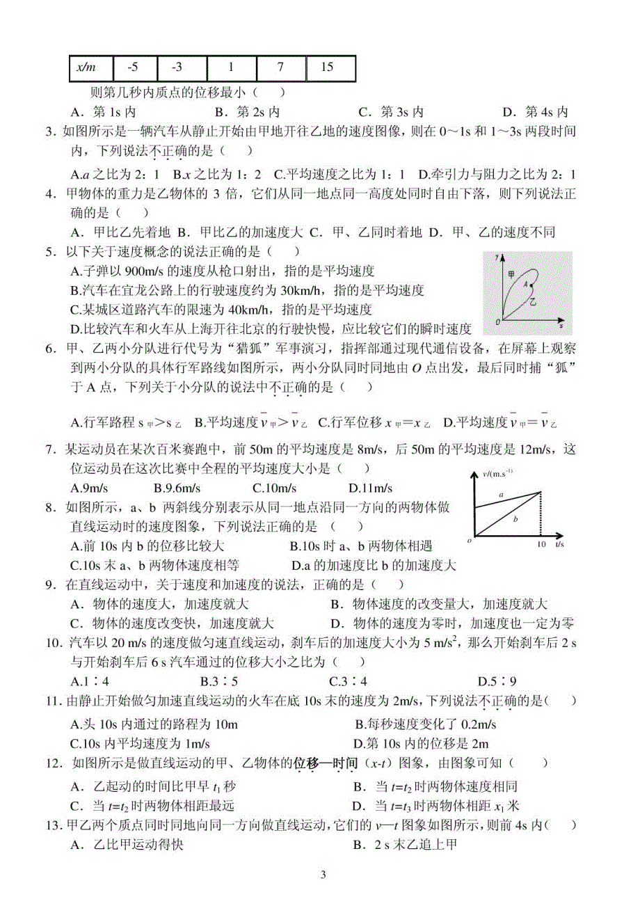 高一物理必修1第1～2章试题提高题及答案详解_第3页