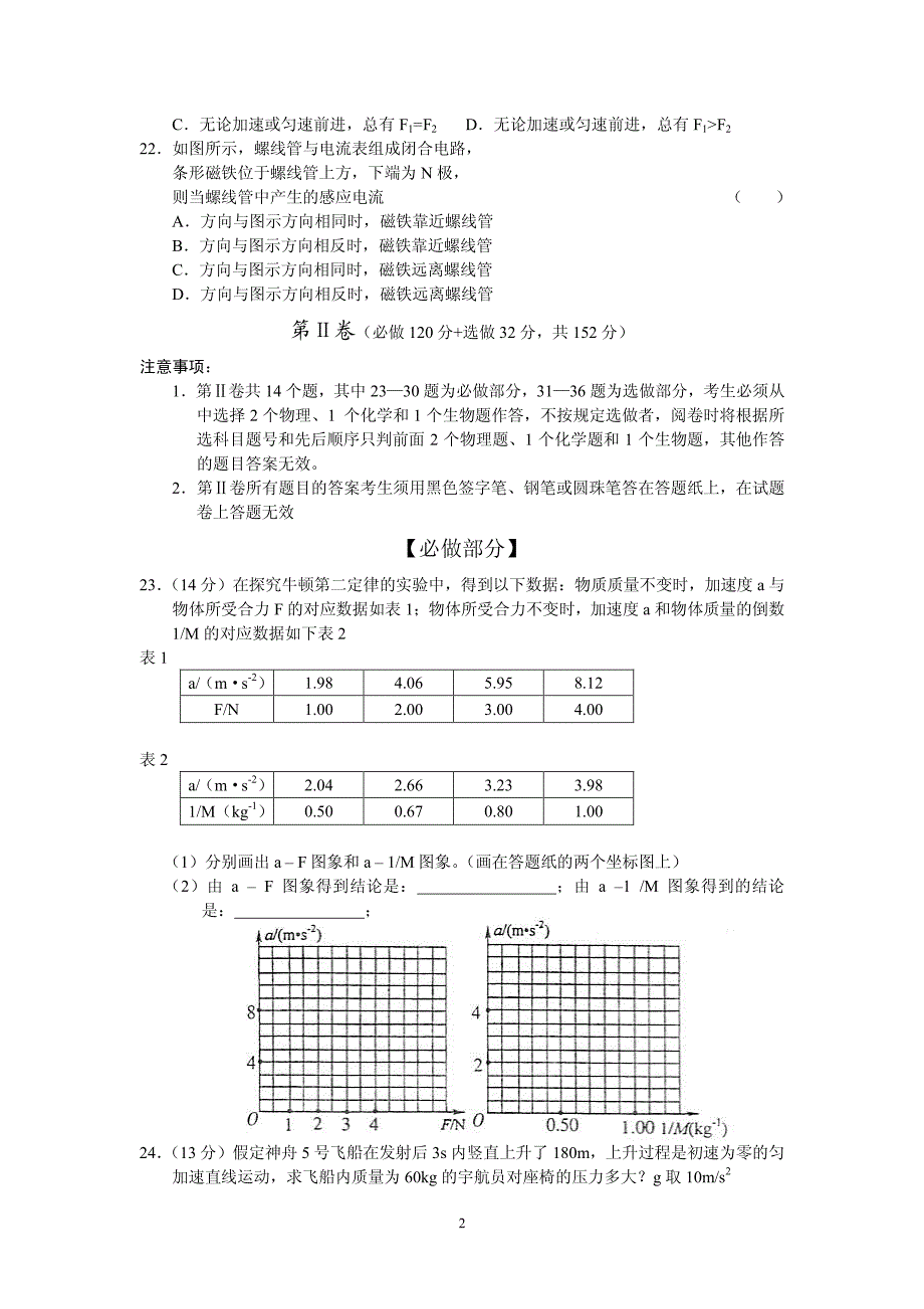 各地重点中学高考模拟卷五(理综)._第2页