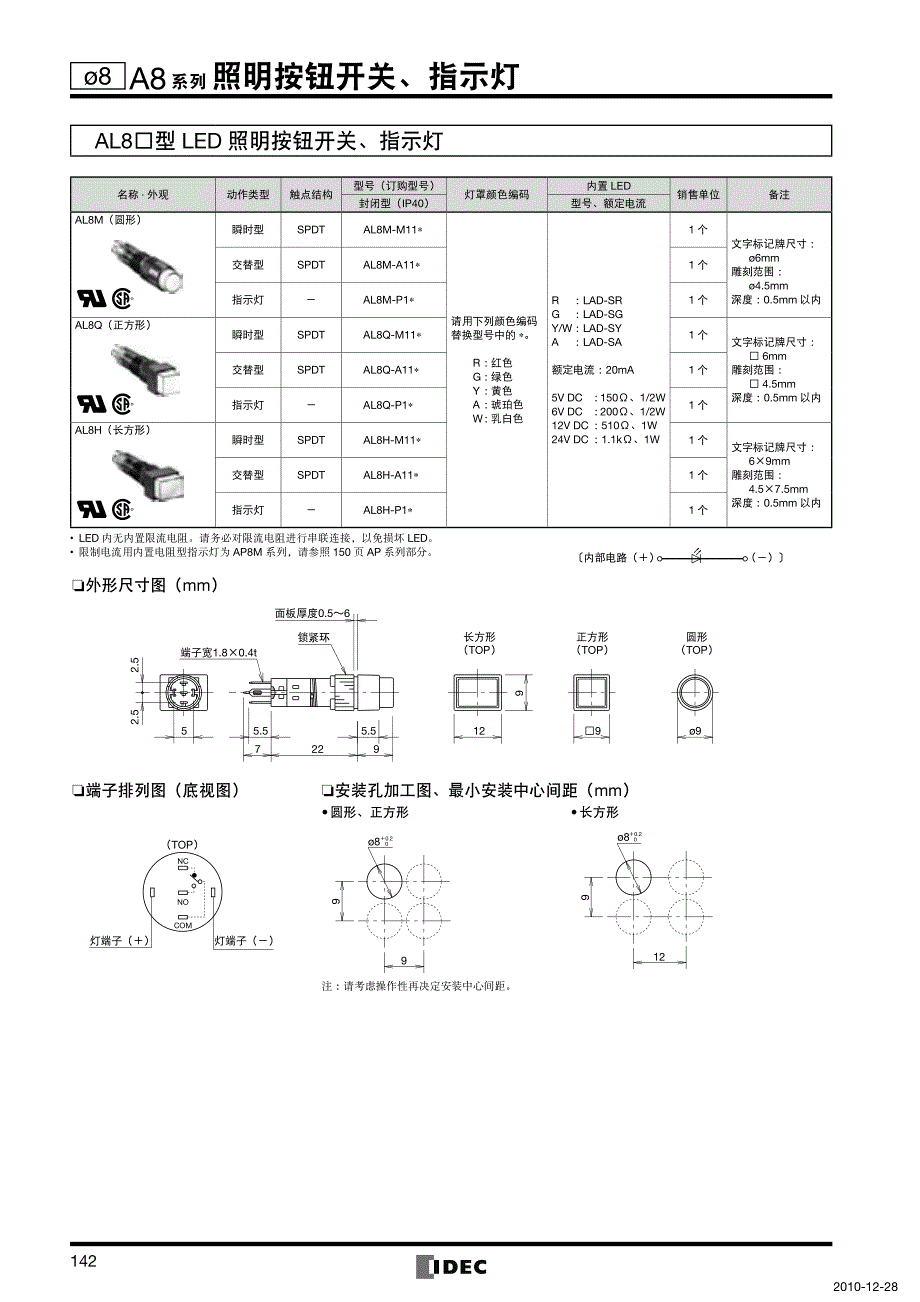 日本idec和泉al8m-m11r系列照明按钮开关_第2页