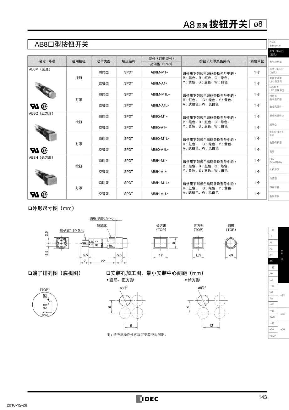 日本idec和泉al8m-m11r系列照明按钮开关_第3页