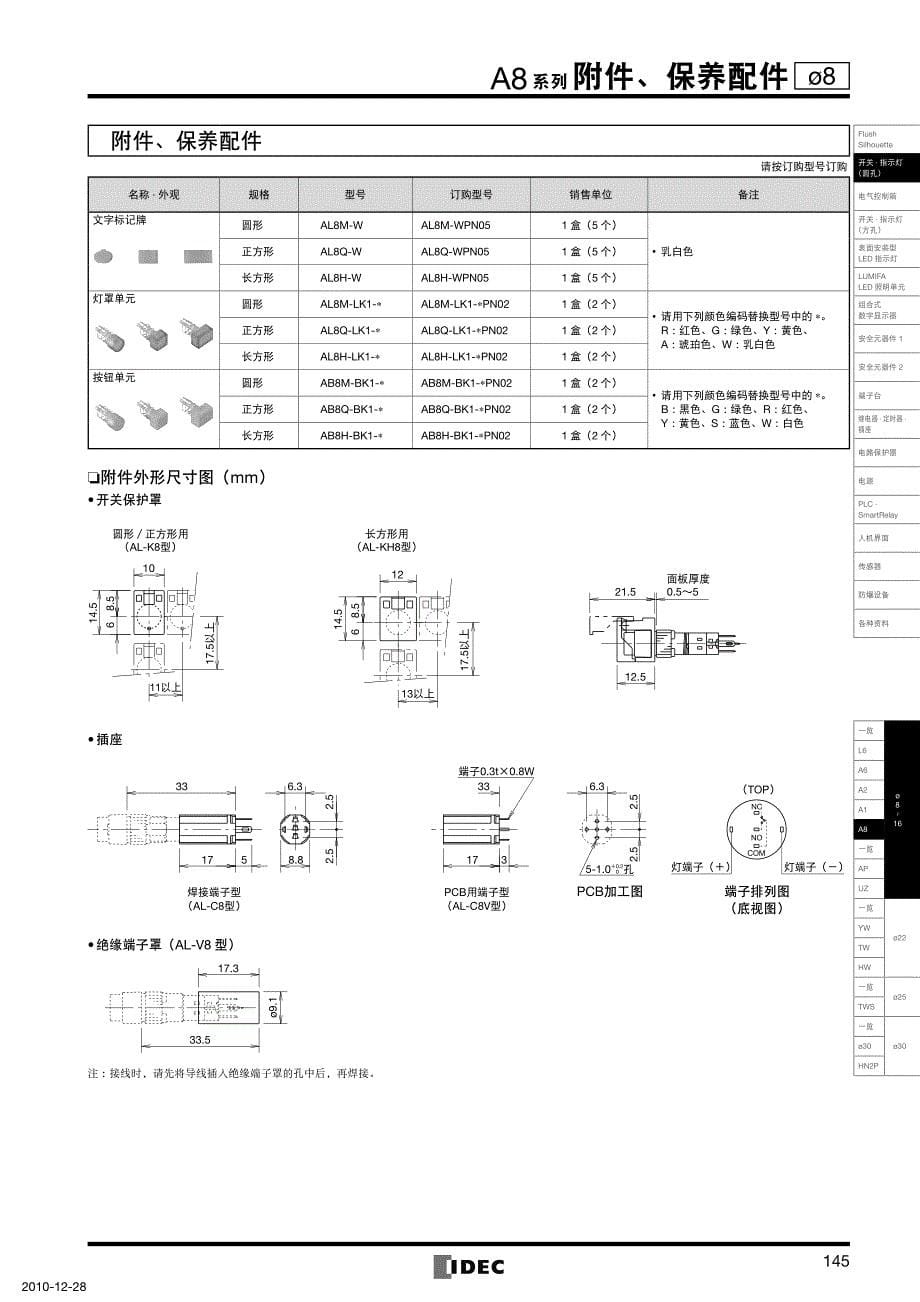 日本idec和泉al8m-m11r系列照明按钮开关_第5页