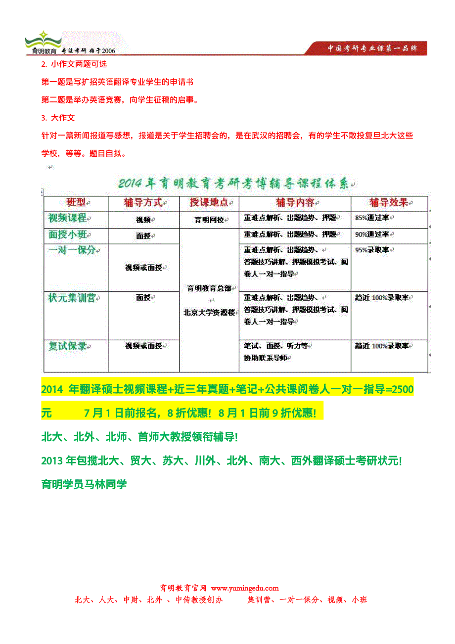 2014年复旦大学翻译硕士考研真题,出题老师,招生人数,押题模拟考试4_第2页