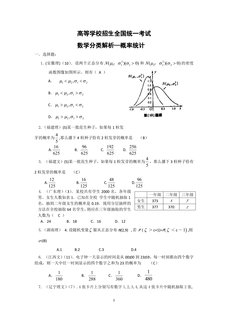 高考数学试题分类汇编_第1页