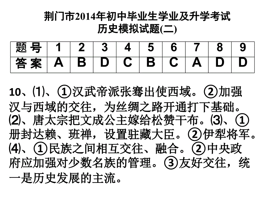 荆门市2014年初中毕业生学业及升学考试历史模拟试题(二)_第1页