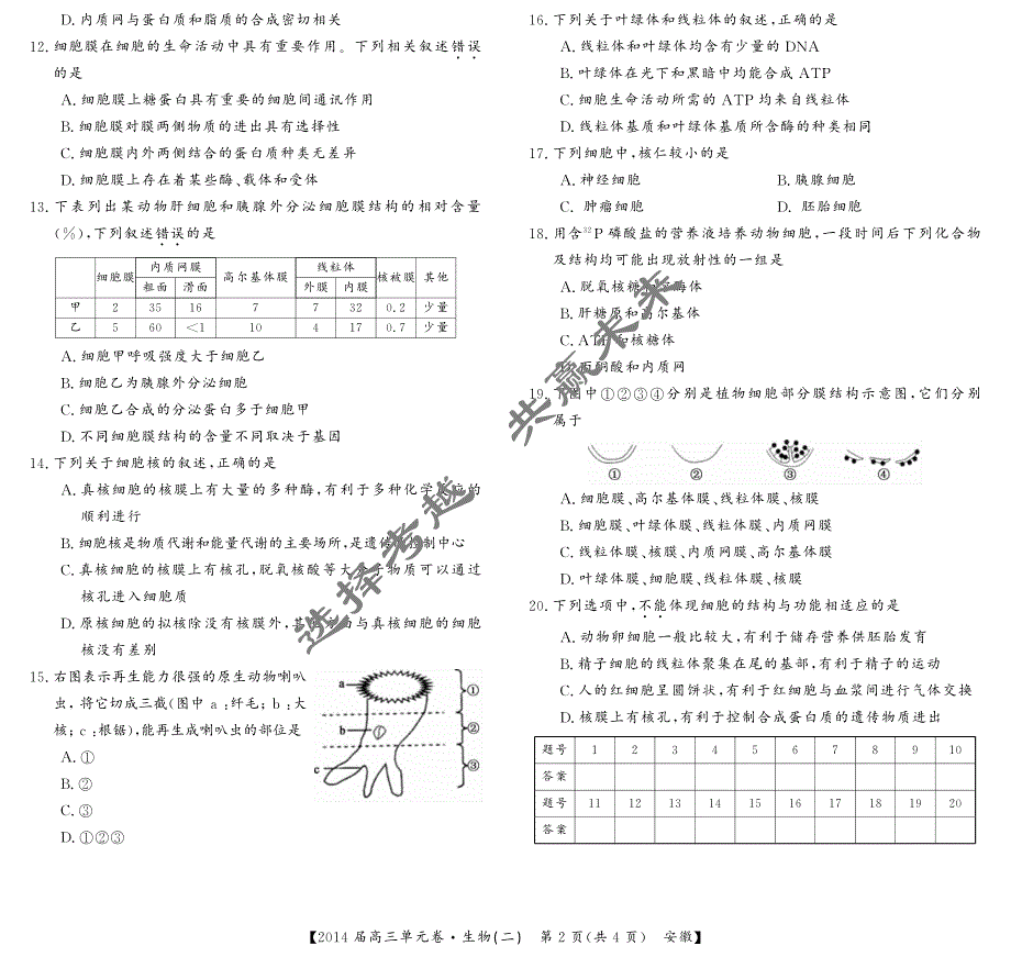 2014高三生物单元卷-(安徽)2(样)_第2页