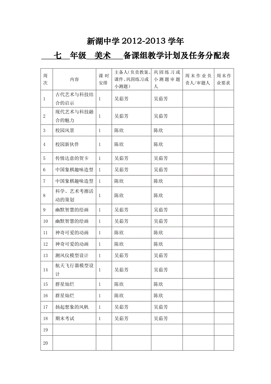 备课组教学计划及任务分配表(7年级)_第1页