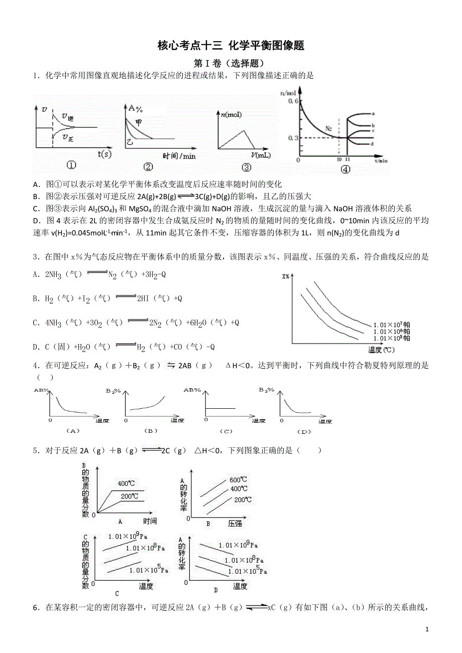 核心考十三  化学平衡图像题_第1页