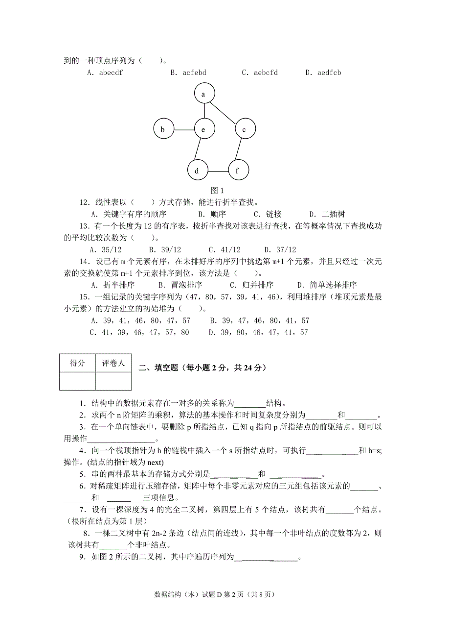 数据结构(本)试题D(08年7月已考)_第2页