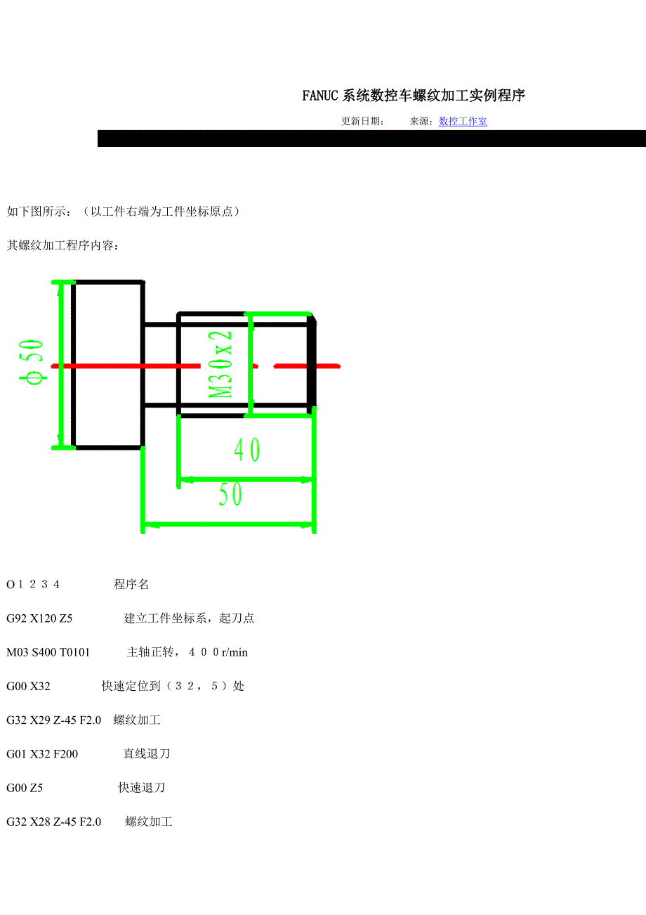 FANUC系统数控车螺纹加工实例程序_第1页