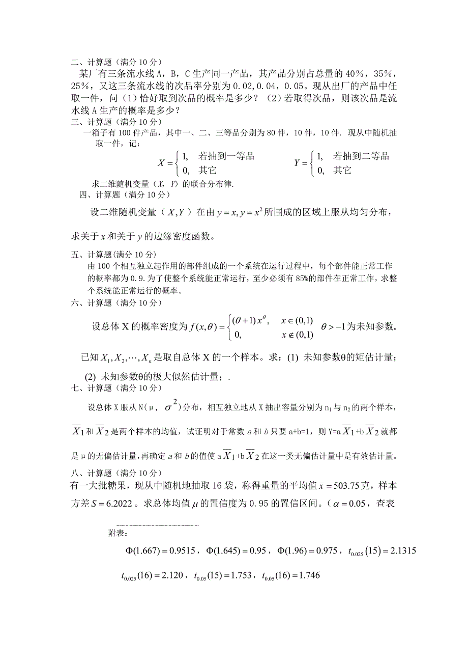 武汉理工大学概率论与数理统计试题_第2页