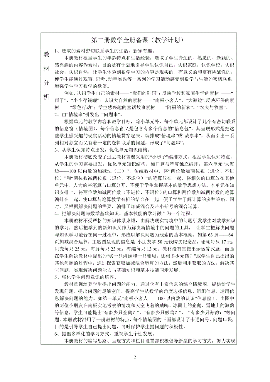 青岛版六年制数学第二册教学计划_第2页