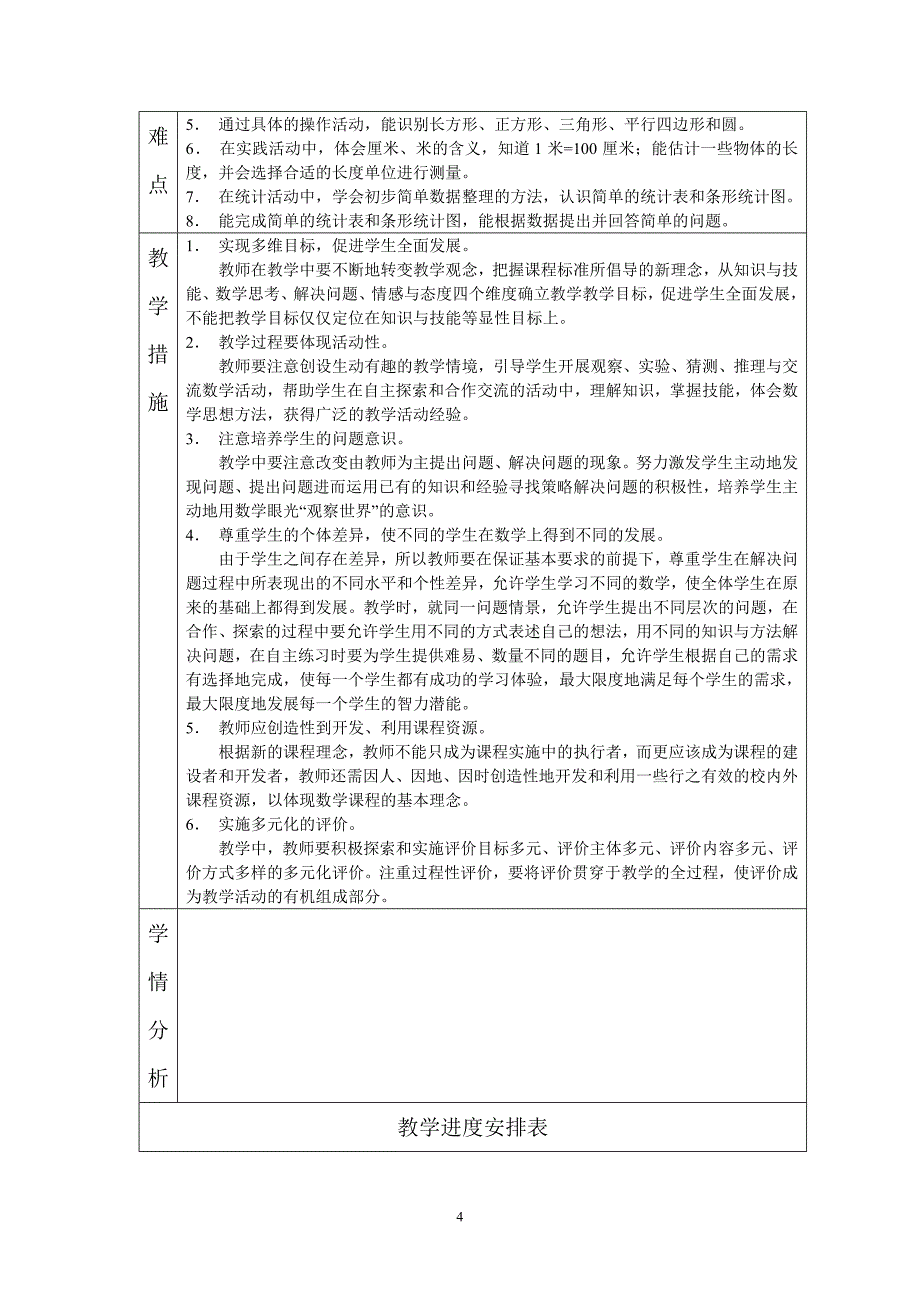青岛版六年制数学第二册教学计划_第4页
