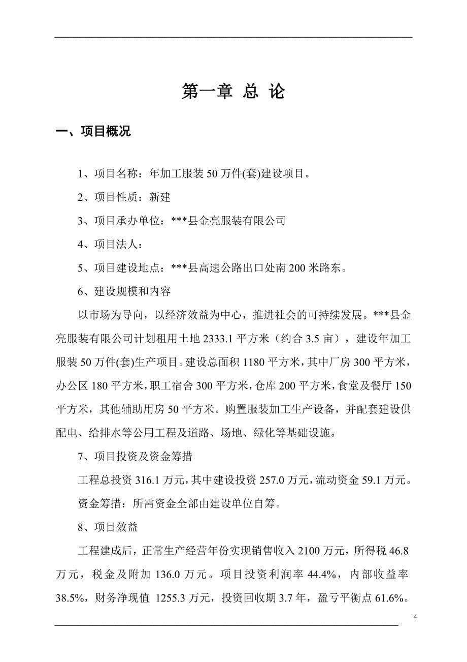 年加工服装50万件(套)建设项目可行性研究报告_第5页