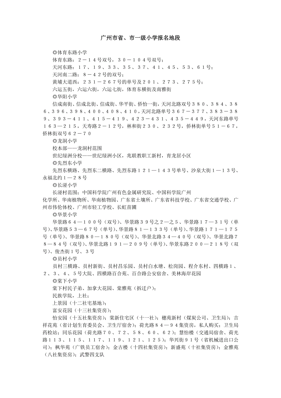 广州市省、市一级小学报名地段情况_第1页