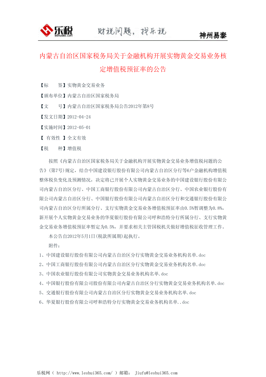 内蒙古自治区国家税务局关于金融机构开展实物黄金交易业务核定增_第2页