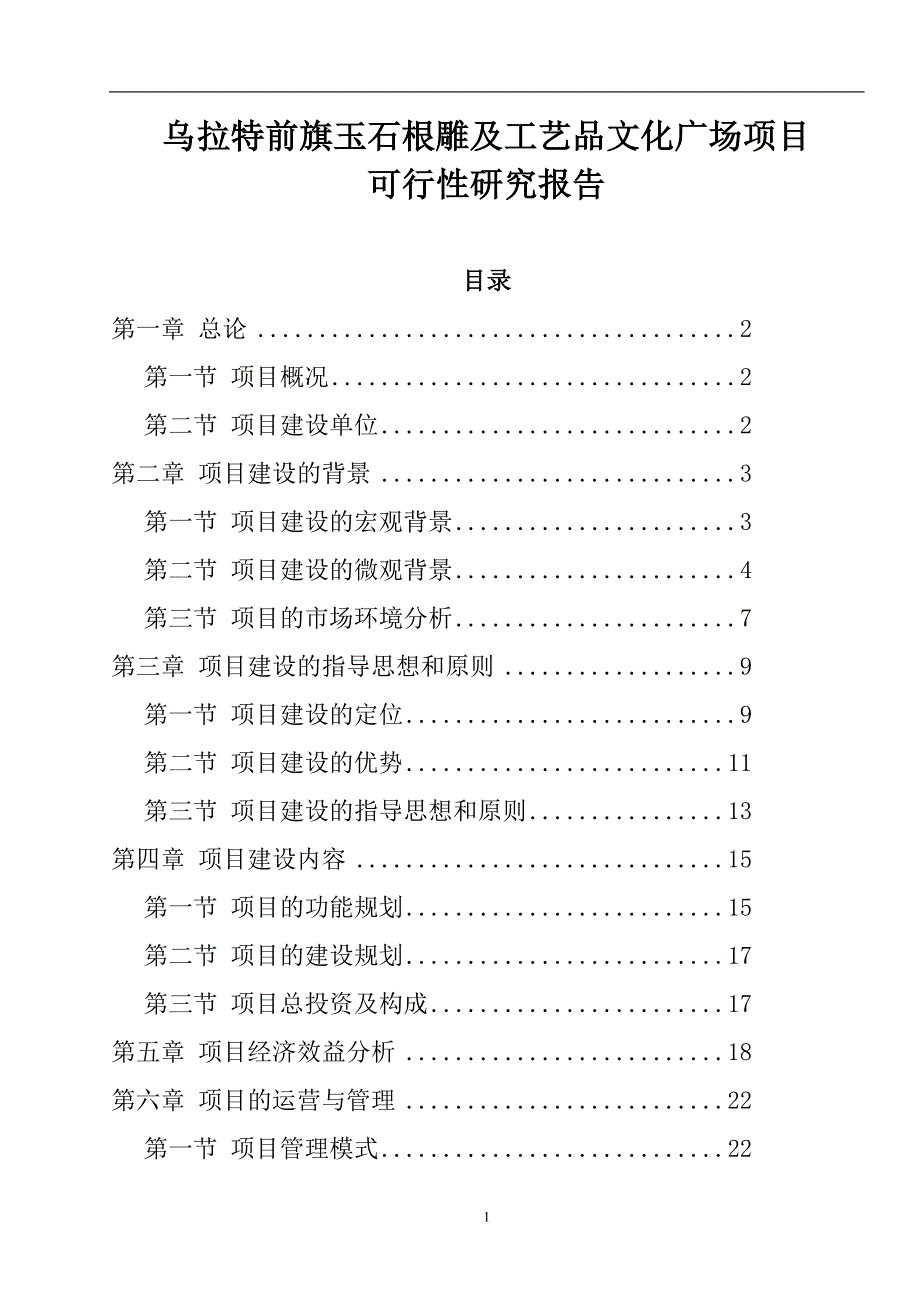 某区玉石根雕及工艺品文化广场建设项目可研报告_第1页