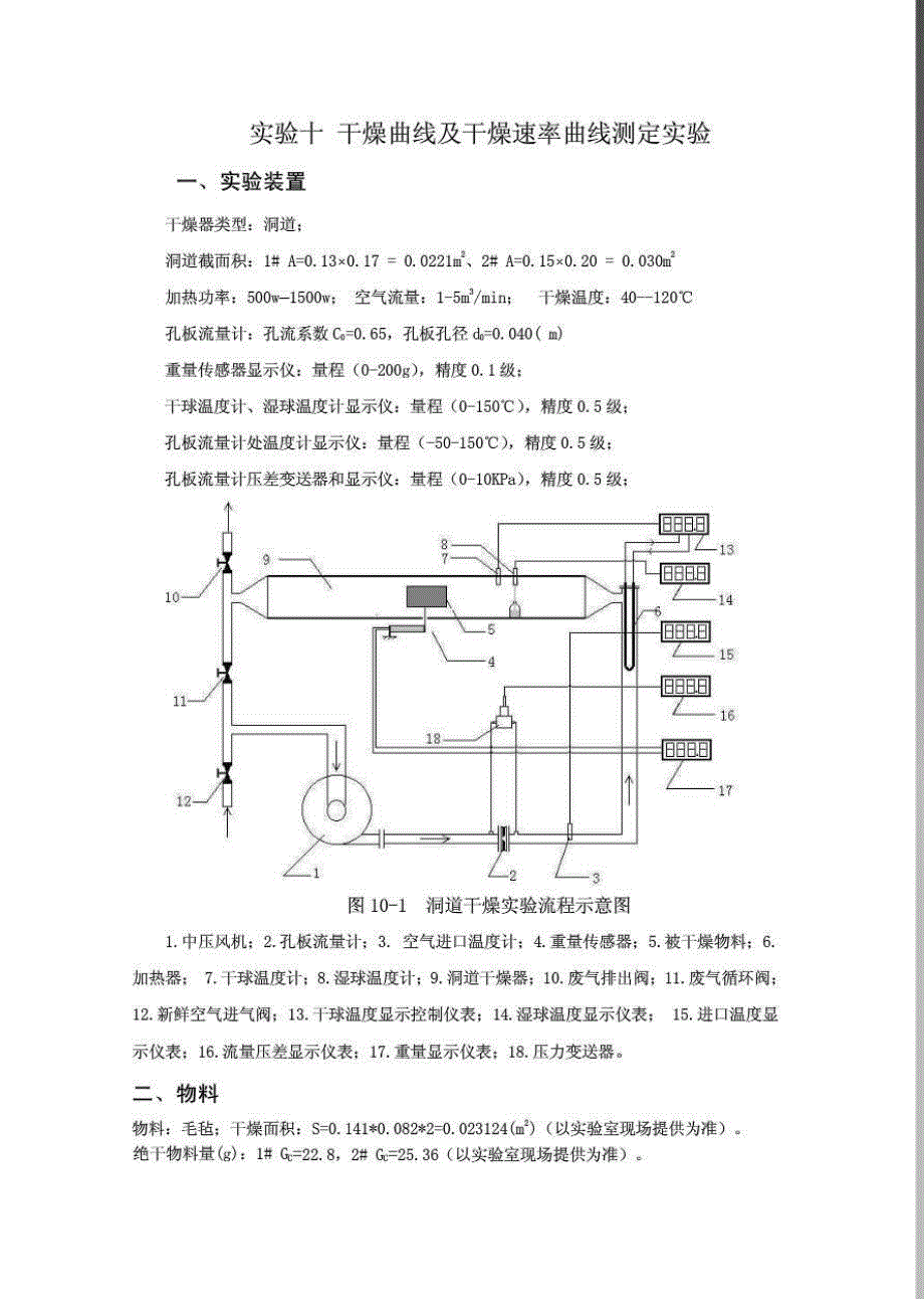 实验十 干燥曲线及干燥速率曲线测定实验_第1页