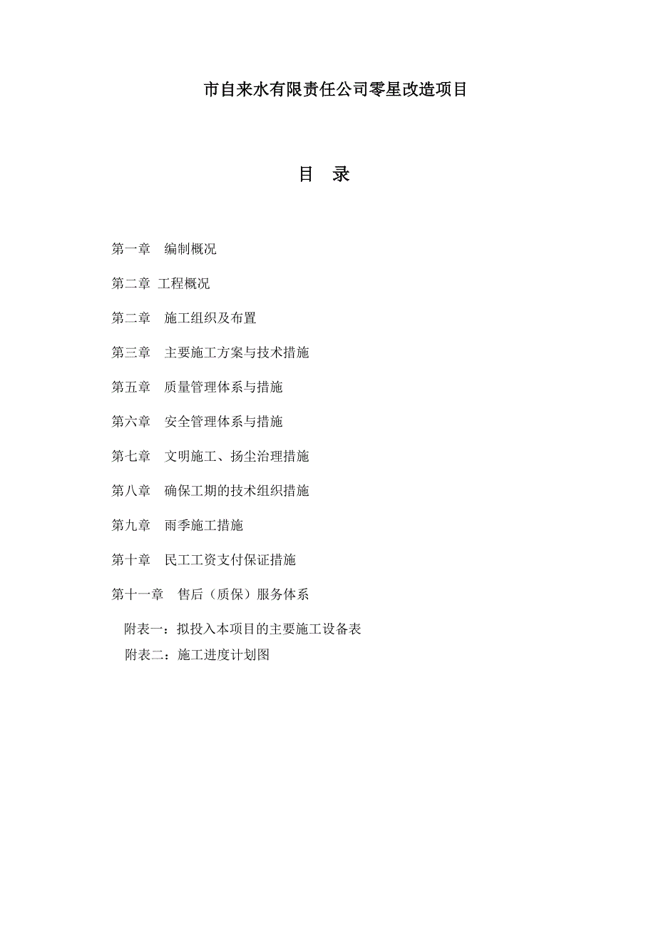 自来水公司度零星改造项目施工组织设计_第1页