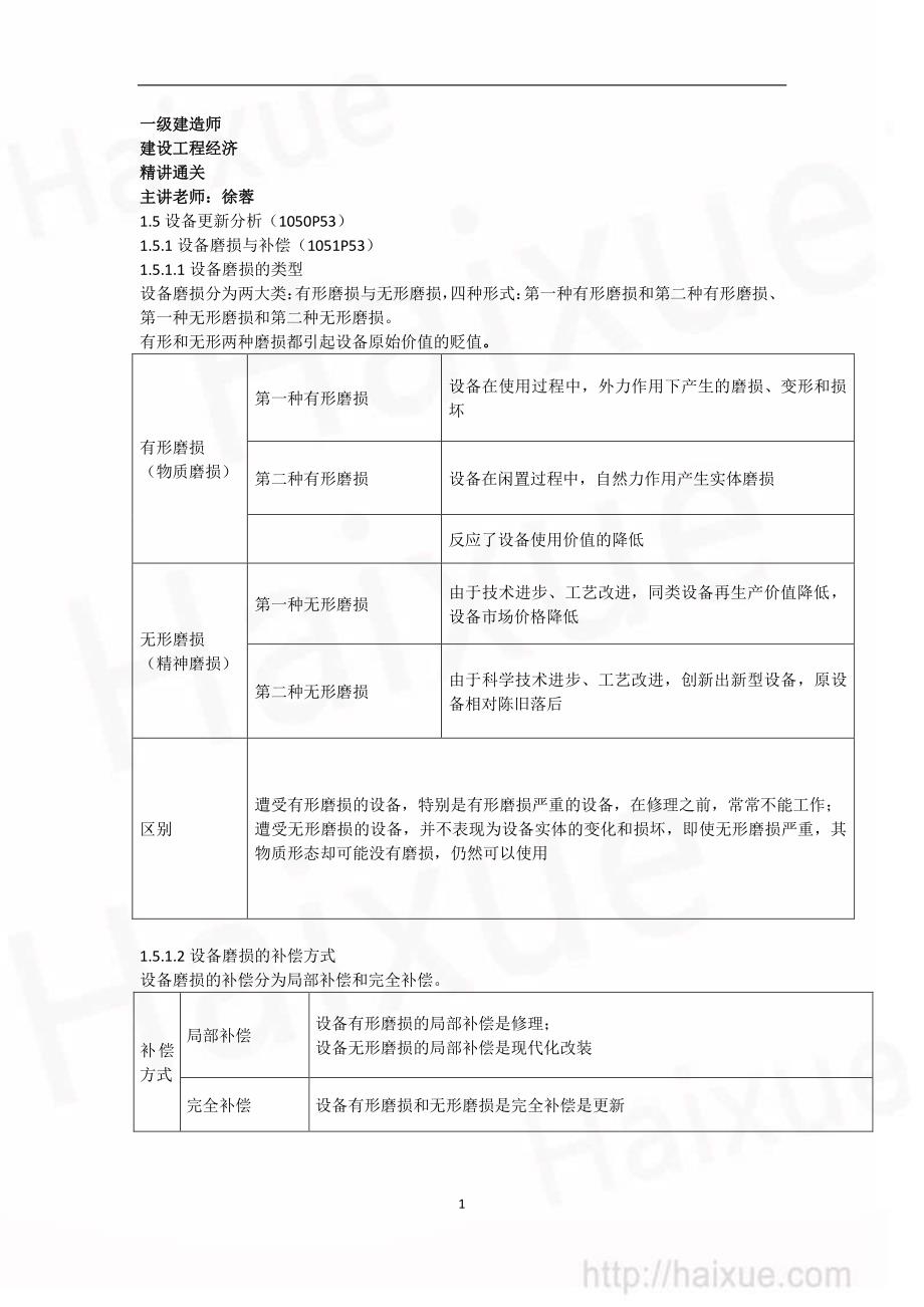 一级建造师 建设工程经济 徐蓉 精讲通关 1z101000(18)设备更新分析(上)_第1页