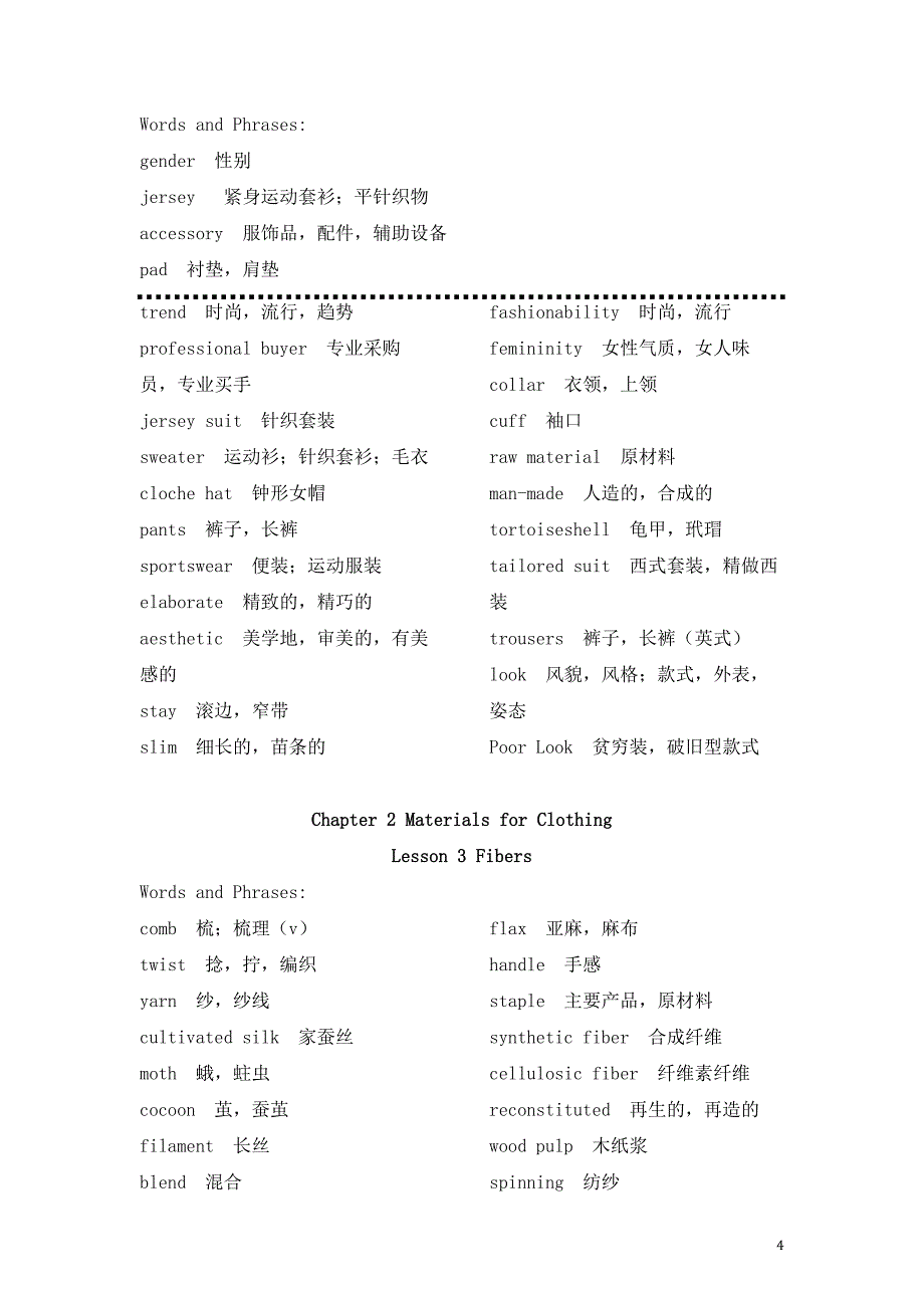 服装专业英语教案_第4页