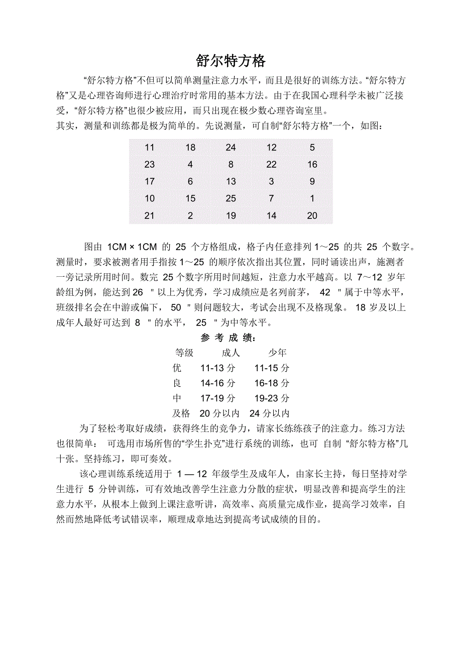 舒尔特方格【训练学生注意力的最佳方案】_第1页