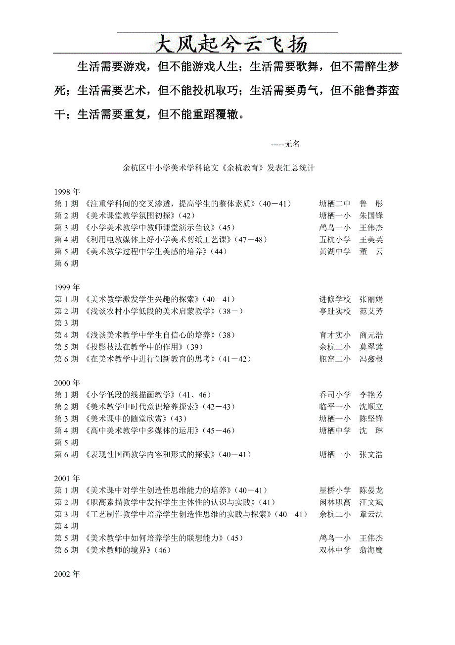 Ekrveo余杭 区中小学美术 学科论文余杭教育发表汇总统计议案_第1页