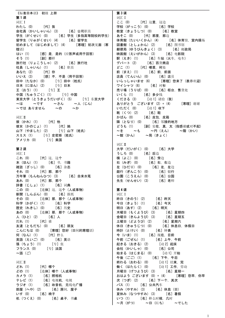 《标准日本语》 初级 上册 单词_第1页