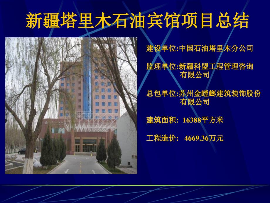 新疆塔里木石油宾馆项目总结_第1页