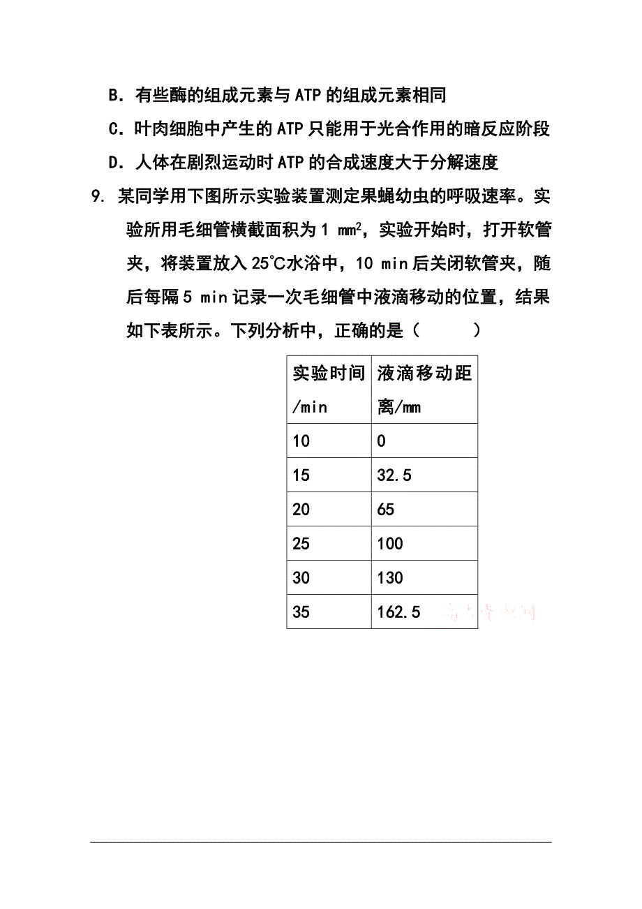 2017届安徽省铜陵市第五中学高三10月月考生物试题及答案_第4页