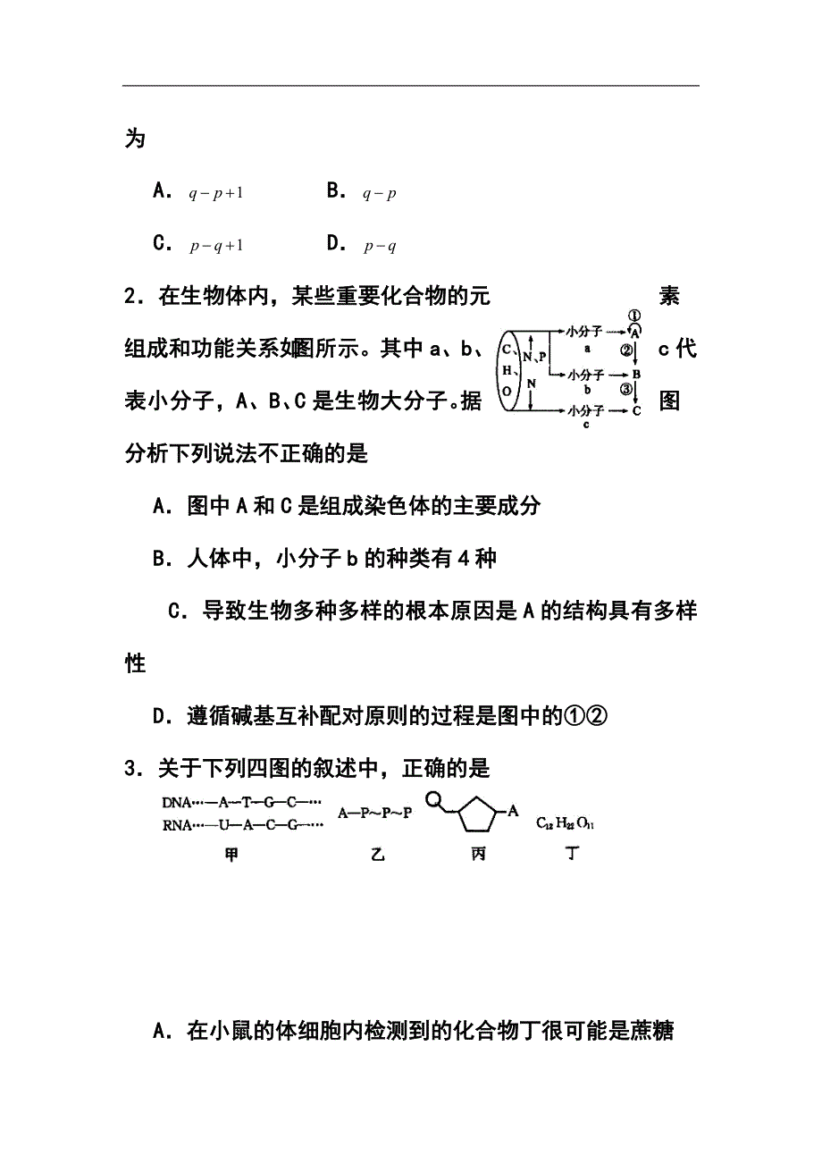 2017届河北省石家庄市五校联合体高三基础知识摸底考试生物试题及答案_第2页