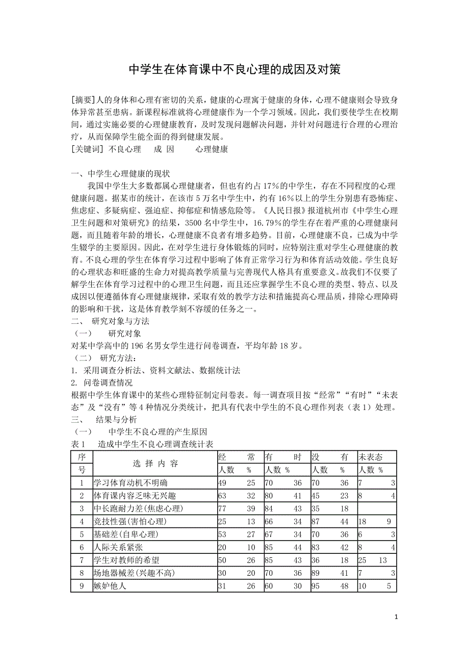 中学生在体育课中不良心理的成因及对策_第1页