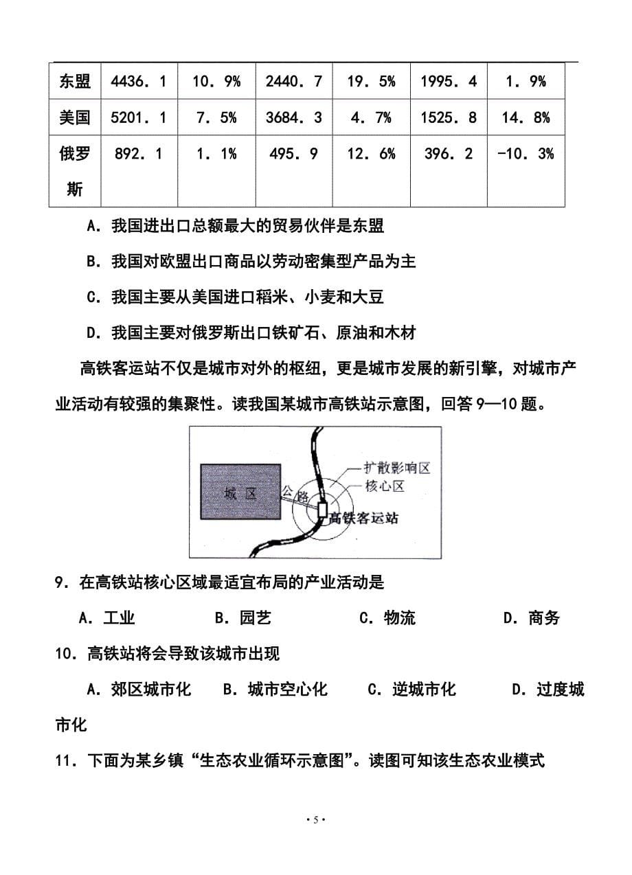 2017届广东省佛山市普通高中高三教学质量检测（二）文科综合试题及答案_第5页