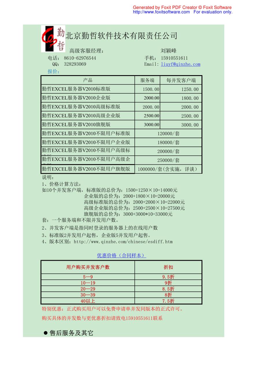 11-勤哲软件Exce服务器2010优惠报价-刘工_第1页