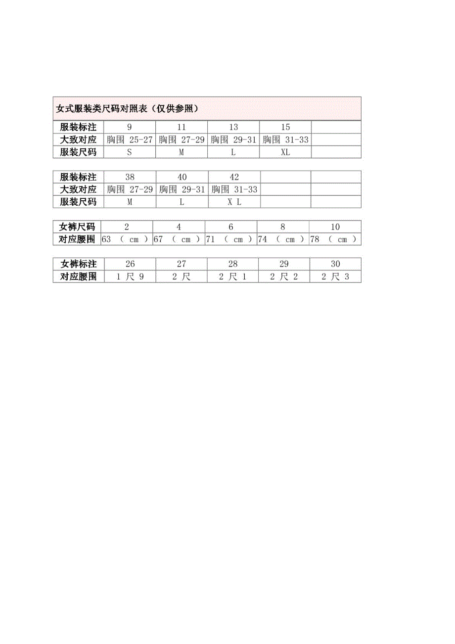 (完美)尺码对照表衣服、裤子、鞋大小尺寸_第4页