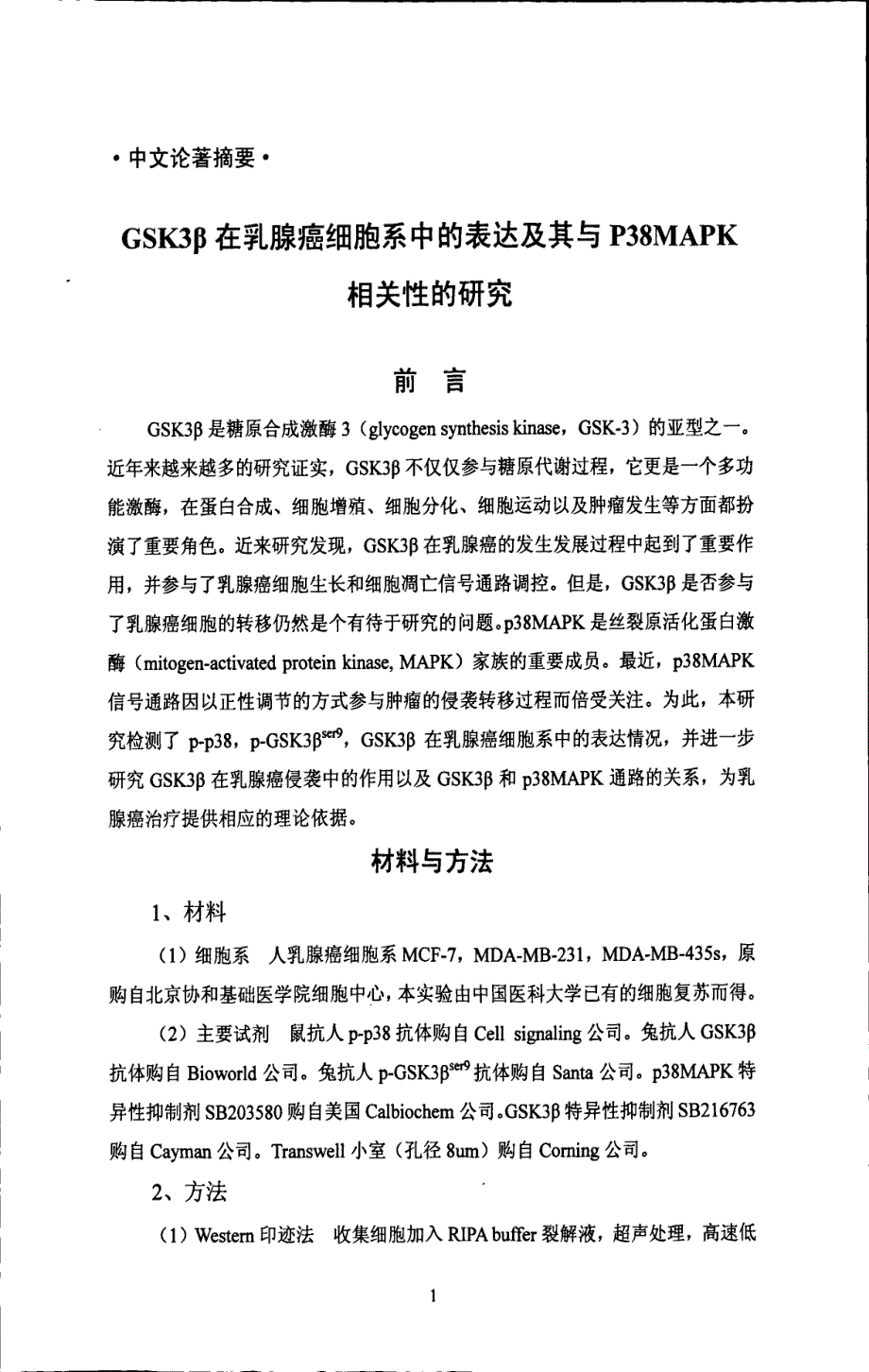 GSK3β在乳腺癌细胞系中的表达及其与P38MAPK相关性的研究_第2页