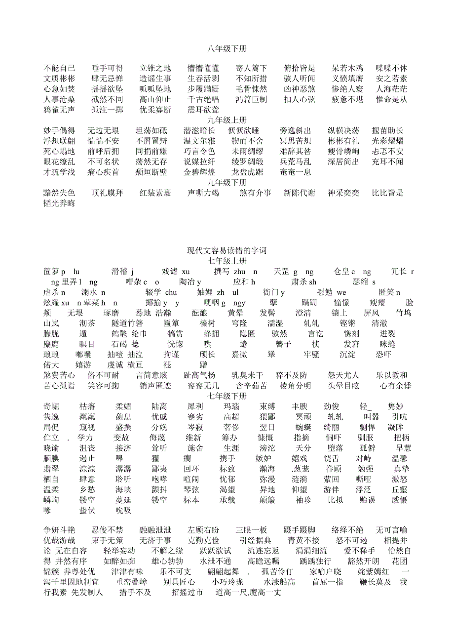 新人教版九年级语文四字词语积累-九年级语文试题_第3页