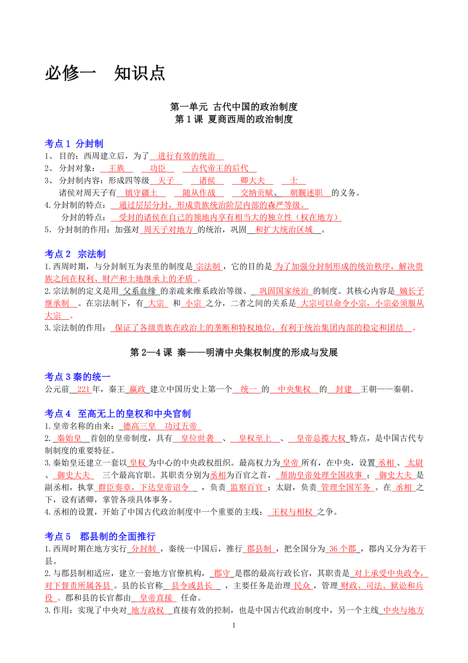 高中新课标历史必修一、二、三知识总结_第1页