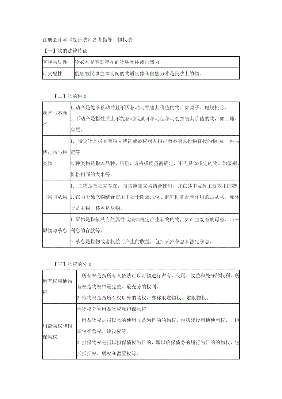 注册会计师《经济法》备考指导：物权法_第1页