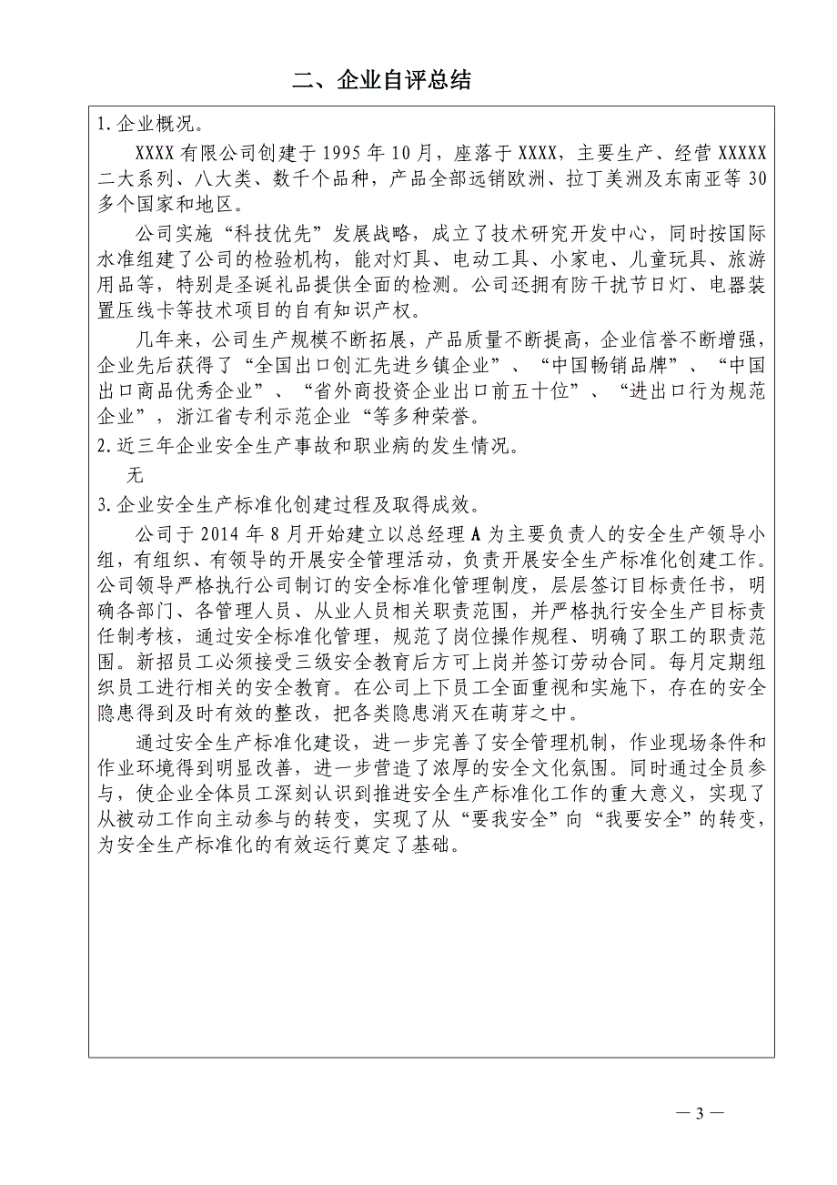 XXX公司安全生产标准化自评报告_第3页