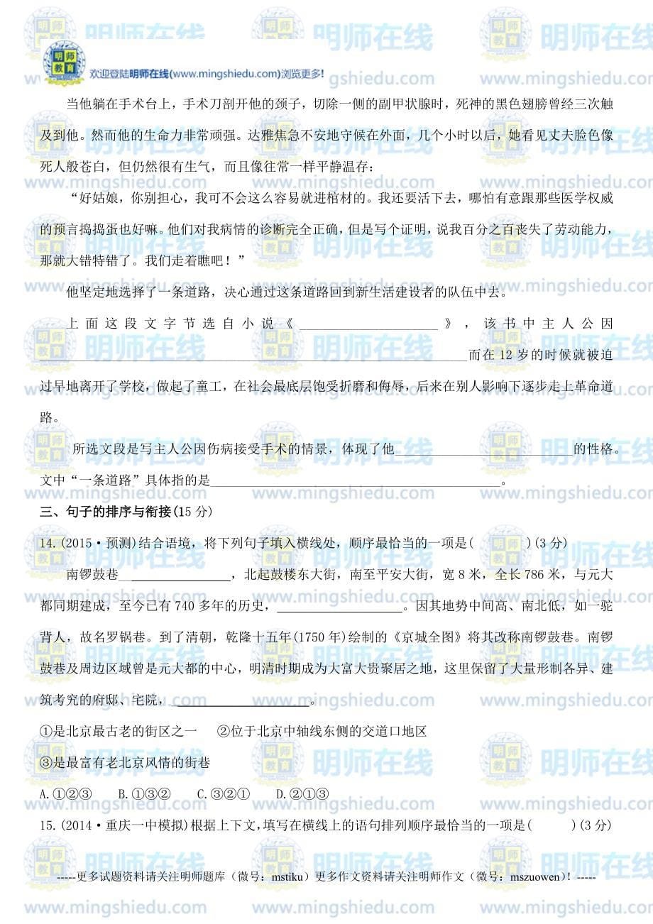 中考语文考前100天复习滚动测试卷(二)_第5页