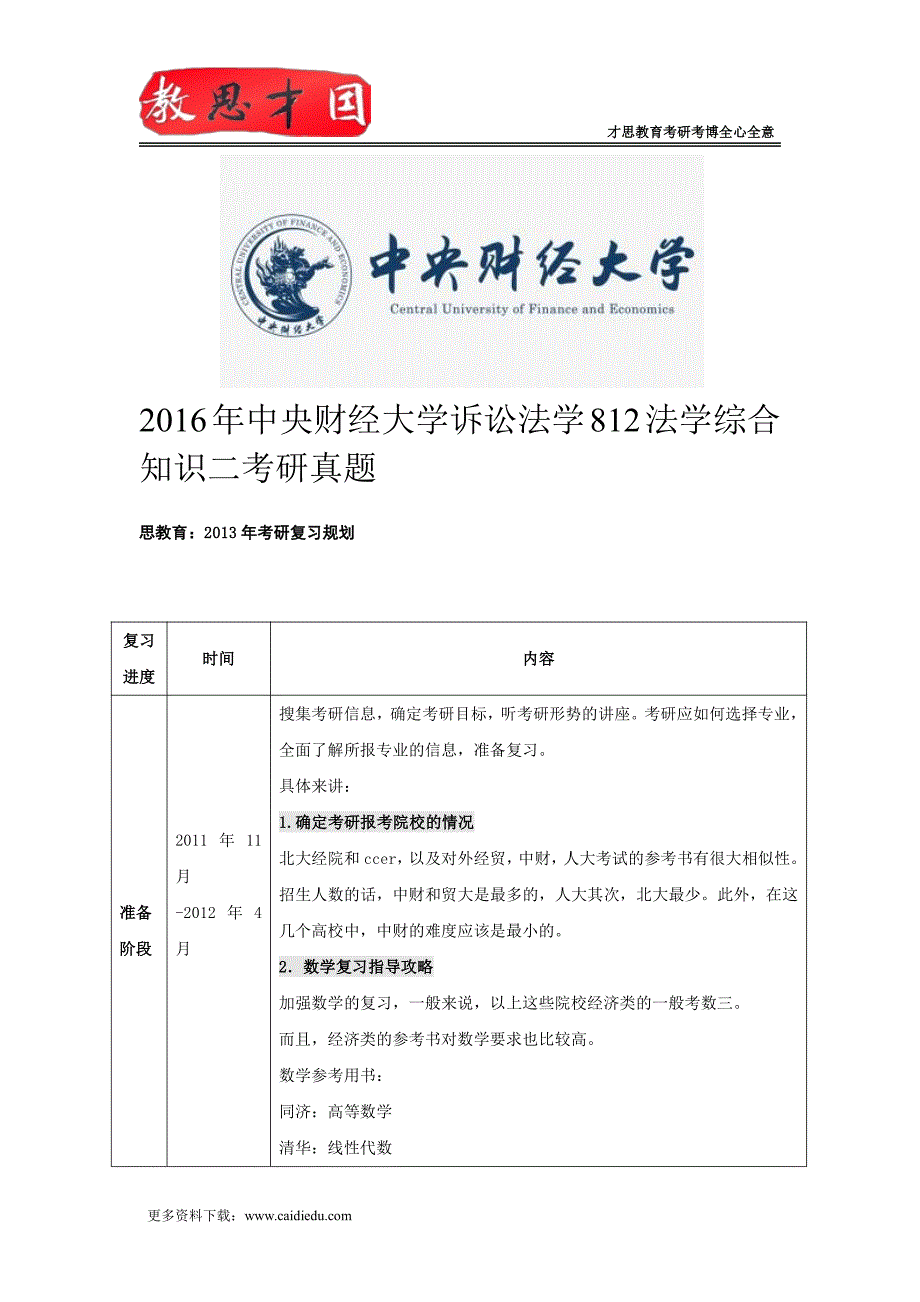 2016年中央财经大学诉讼法学812法学综合知识二考研真题_第1页